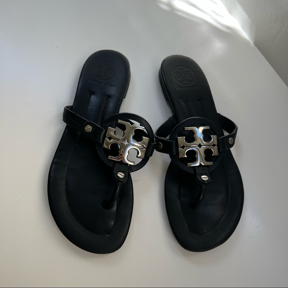 Black Leather Tory Burch Sandals